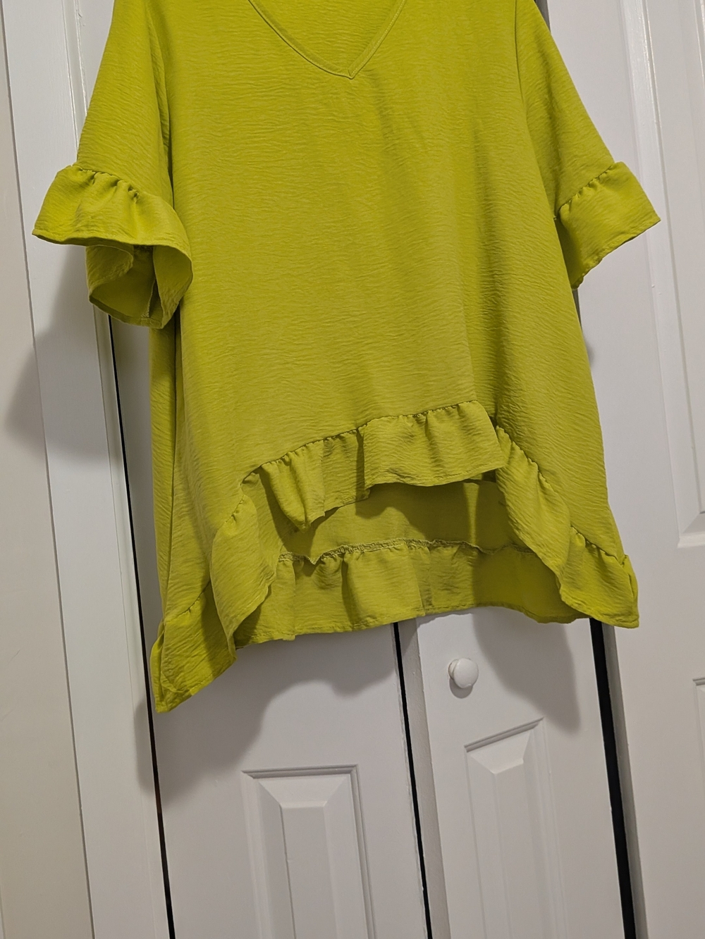 Ruffle-Hem V-Neck Blouse in Lime Green